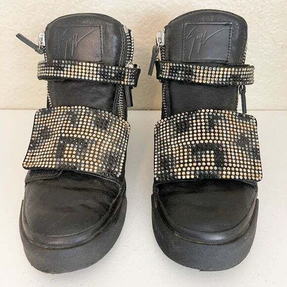 Giuseppe Zanotti Limited Edition High top crystal studded black leather Sneakers - Picture 5 of 17